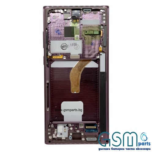 Оригинален Дисплей + Тъч Скрийн + Рамка за Samsung Galaxy S22 Ultra - Service Pack - Burgundy/Лилав