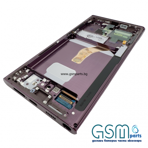 Оригинален Дисплей + Тъч Скрийн + Рамка за Samsung Galaxy S22 Ultra - Service Pack - Burgundy/Лилав
