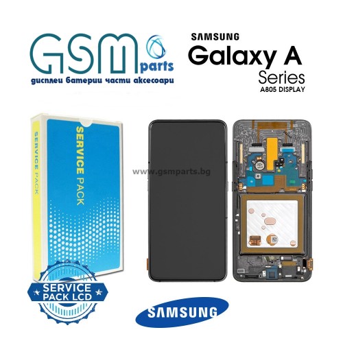 Оригинален Дисплей + Тъч Скрийн + Рамка за Samsung Galaxy A80 - Service Pack - Black/Черен