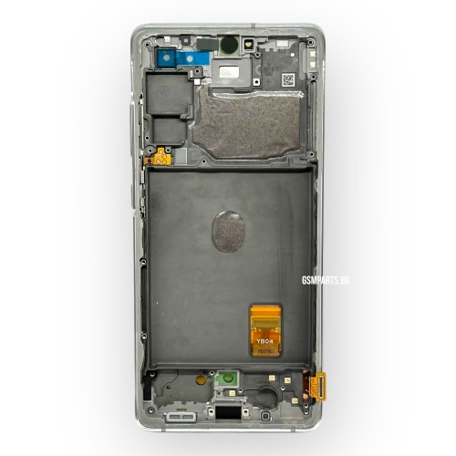 Оригинален Дисплей + Тъч Скрийн + Рамка за Samsung Galaxy S20 FE - Service Pack - Cloud White / Бял