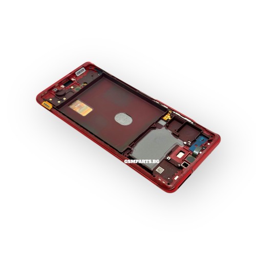 Оригинален Дисплей + Рамка за Samsung Galaxy S20 FE - Service Pack - цвят рамка: Червен (Cloud Red)