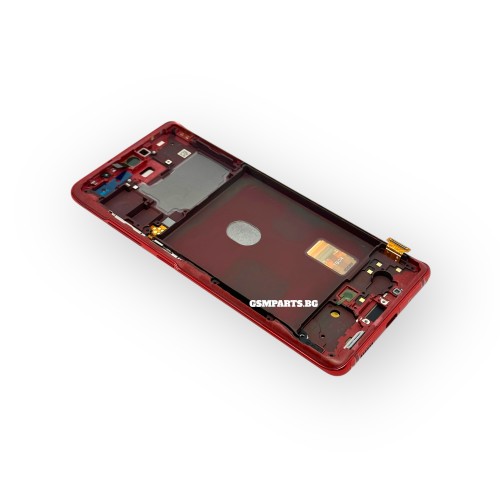 Оригинален Дисплей + Рамка за Samsung Galaxy S20 FE - Service Pack - цвят рамка: Червен (Cloud Red)
