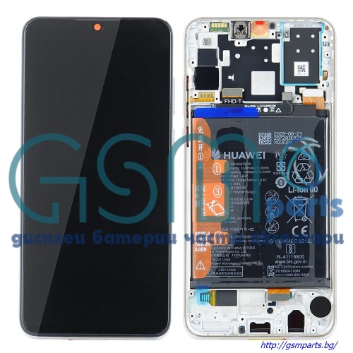 Оригинален Дисплей + Рамка + БАТЕРИЯ За HUAWEI P30 Lite New Edition (2020) Service Pack (Бял)