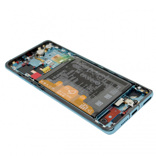 Оригинален Дисплей + Тъч Скрийн + Рамка + Батерия за Huawei P30 Pro - Service Pack - Aurora Blue / Син