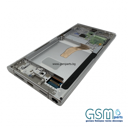Оригинален Дисплей + Тъч Скрийн + Рамка за Samsung Galaxy S22 Ultra - Service Pack - White/Бял