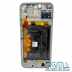 Оригинален Дисплей + Рамка + Батерия за Huawei P40 Lite - Service Pack - Crystal/Сребърен